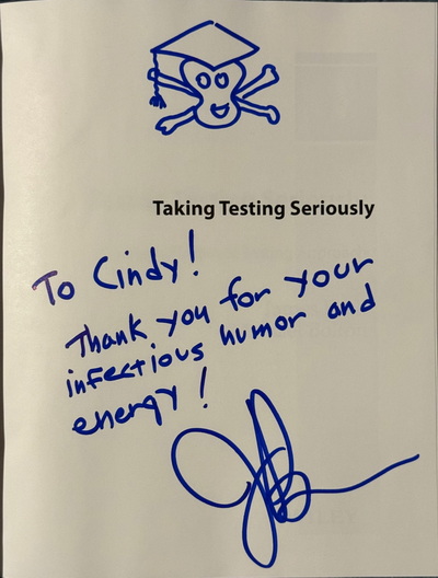Handwritten note from James Bach